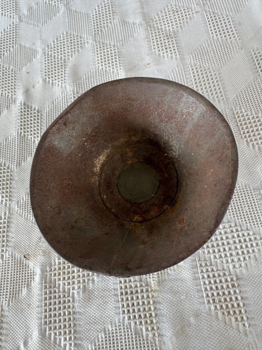 Primitive Antique Metal Milk Strainer w Mesh Screen Rustic Dairy Farmhouse Decor